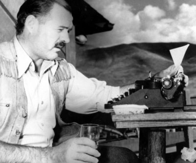 American novelist and short-story writer Ernest Hemingway is shown at his typewriter as he works on "For Whom the Bell Tolls" at Sun Valley lodge, Idaho, in 1939.  (AP Photo)